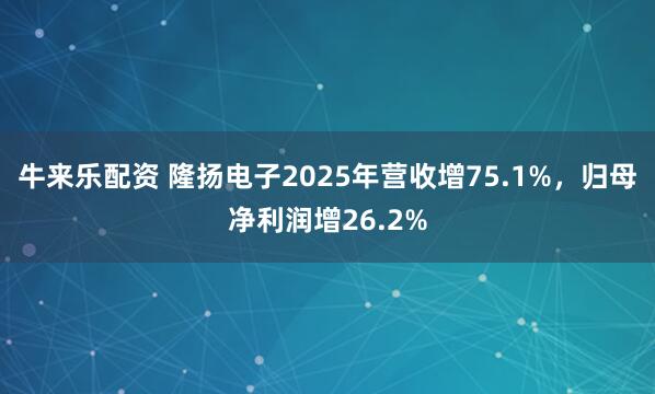牛来乐配资 隆扬电子2025年营收增75.1%，归母净利润增26.2%